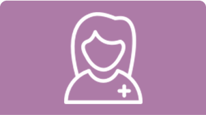 Icon of a woman with medical cross on shoulder on a purple background.