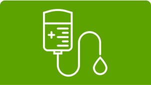 Icon of a saline bottle on a green background.