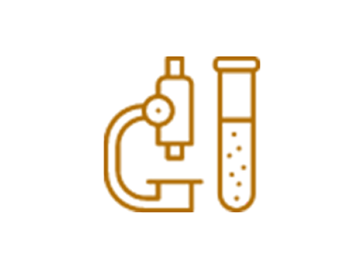 Icon of a microscope with a test tube beside it in orange.
