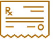 Icon of a prescription document with Rx symbol on it in orange.