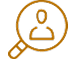 Icon of a magnifying glass with human image inside it in orange.