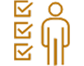 Icon of a person next to a vertical checklist with three checked boxes in orange.