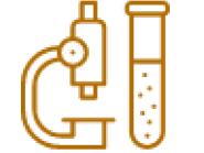 Icon of a microscope with a test tube beside it in orange.