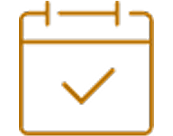 Icon of a calendar with central checkmark in orange.