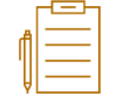 Icon of a checklist with a pen in orange.