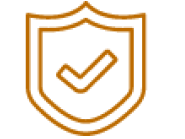 Icon of a shield with a check mark in the center in orange.
