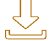 Icon of a download symbol with a downward arrow above an open box in orange.