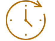 Icon of a clock positioned at 5 PM with clockwise arrow in orange.