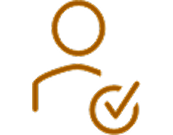 Icon of a person with a circled checkmark on the right in orange.