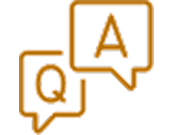 Icon of a Q&A speech bubble in orange.