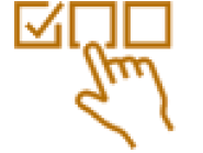 Icon of a hand selecting between three buttons, with the button on the left marked with a checkbox in orange.