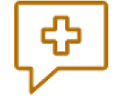 Icon of a speech bubble with a cross symbol on it in orange.