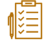 Icon of a checklist with a pen in orange.
